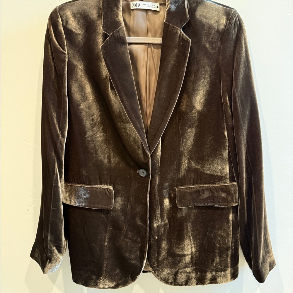 Zara Women's Rich Olive Brown Velvet Blazer